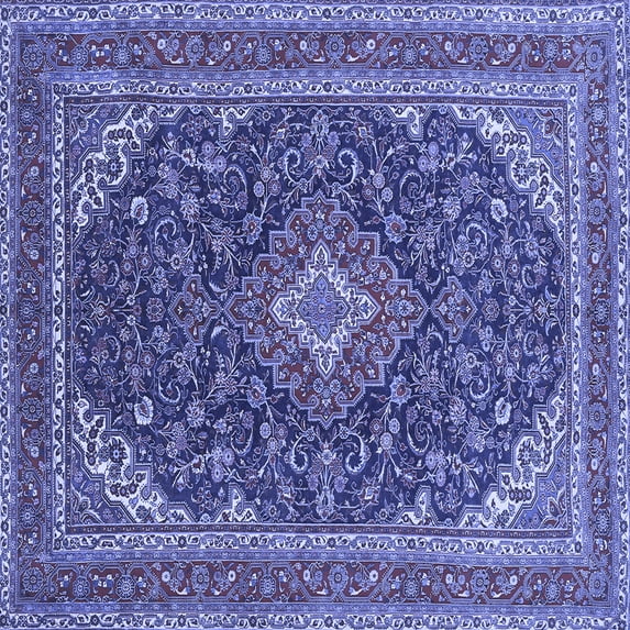 Ahgly Company Machine Washable Indoor Square Medallion Blue Traditional Area Rugs, 4' Square