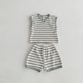 thumbnail image 2 of TIEVOSA Ensembles d'Été pour Garçons, Enfants, T-Shirt Sans Manches à Rayures, Ensemble T-Shirt et Short, Décontracté Rétro, Vêtements à Couleurs Contrastées pour Usage Quotidien pour Enfants de 1 à 8 Ans pour 6-7 Ans (Gris), 2 of 7