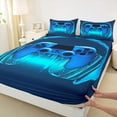 thumbnail image 3 of Manfei Futuristic Gamepad Teen Full Size Sheets, Neon Blue Game Console Bed Sheets, Modern Video Gaming Sheet Sets, Ultra Soft Home Decor, 4pcs, 3 of 7