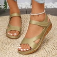 thumbnail image 2 of Wedge Sandals for Women 2025 Summer Beach Casual Stylish Leather Open Toe Low Heel Walking Dress Sandals, 2 of 7