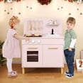 thumbnail image 2 of Costway Kids Kitchen Playset with Light up Stove & Cooking Sounds Oven Sink Faucet Pink, 2 of 10