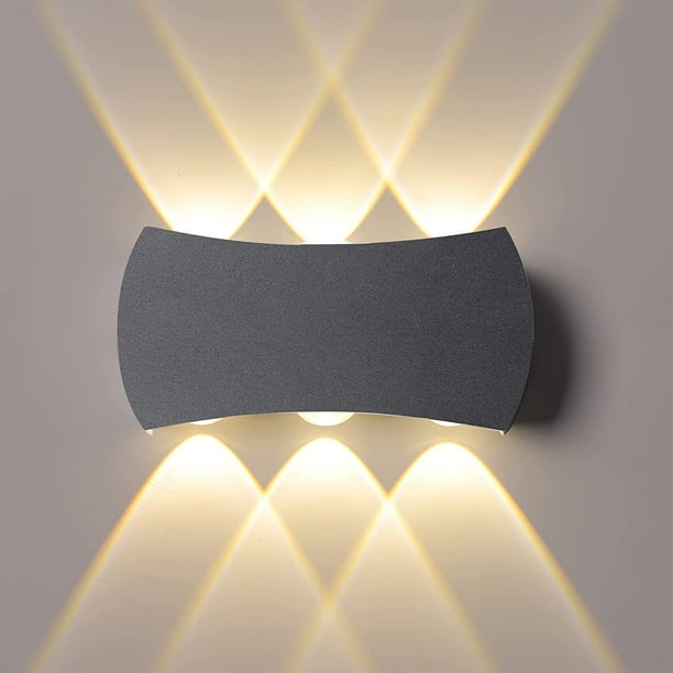 Aplique de pared LED de 12 W para interior y exterior, resistente al agua IP65, 1200 lm, moderno aplique de aluminio, blanco cálido de 3000 K.
