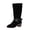 Black, variant on Black Casual Womens Western Mid Calf Boots Belt Buckle Cuff Mid Heel Fall Winter Shoes Ladies Outdoor Comfortable