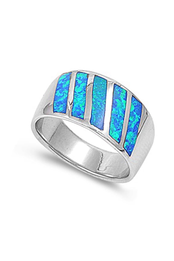 Blue Simulated Opal Mosaic Ring 925 Sterling Silver Thumb Band Cubic Zirconia Jewelry Female Size 4