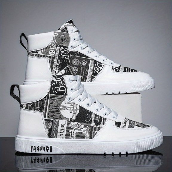 Men's Casual Outdoor Walking Shoes, Trendy High Top Lace Up Sneakers, Men's Clothing