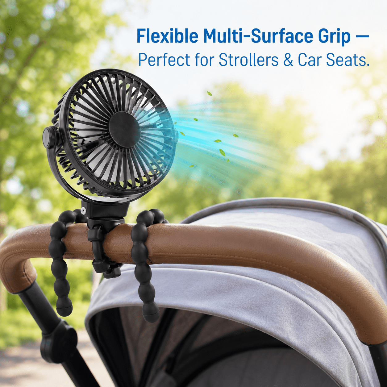 Portable Baby Stroller Fan - Black, Rechargeable, with Tripod, Type-C Charging, and Adjustable Speed