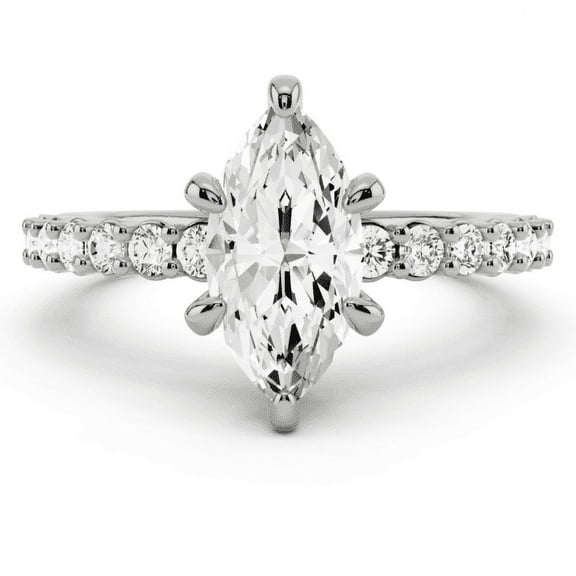 Lina Jewel 2.02 Ct Marquise Cut Solitaire Engagement Ring for Women - 14K White Gold Plated - Lab-Created Simulated Diamond Wedding Ring - Bridal Jewellery - Anniversary and Wedding Gift for Her