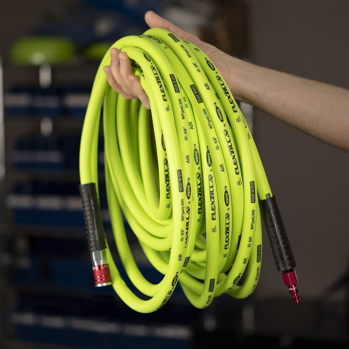Flexzilla® Air Hose Kit, 3-Piece, 1/4" x 100', ZillaGreen®, with ColorConnex® Coupler and Plug, Type D, Red
