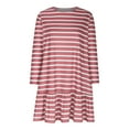 thumbnail image 5 of Blczomt Midi Dress Women Long Sleeve Striped Red Casual A Line Crewneck Loose Flowy Dresses, 5 of 6