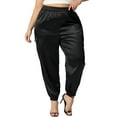 thumbnail image 1 of Pantalones cargo de satén para mujer de tallas grandes Agnes Orinda con cintura elástica y bolsillos, longitud hasta el tobillo, 3X, negro, 1 of 6