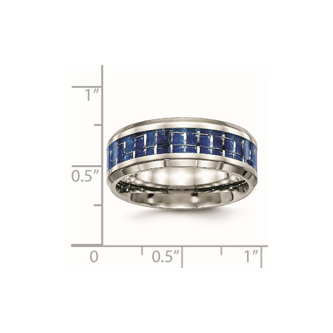 8mm Stainless Steel Polished Blue White Carbon Fiber Inlay Ring Size 11.5 Ring for Women