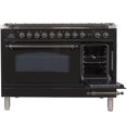 thumbnail image 2 of Ilve UPN150FDMPNYLP Nostalgie Series 60 Inch Dual Fuel Convection Freestanding Range, 8 Sealed Brass Burners, 5.99 cu. ft. Total Oven Capacity in Glossy Black, Bronze Trim (Liquid Propane), 2 of 3