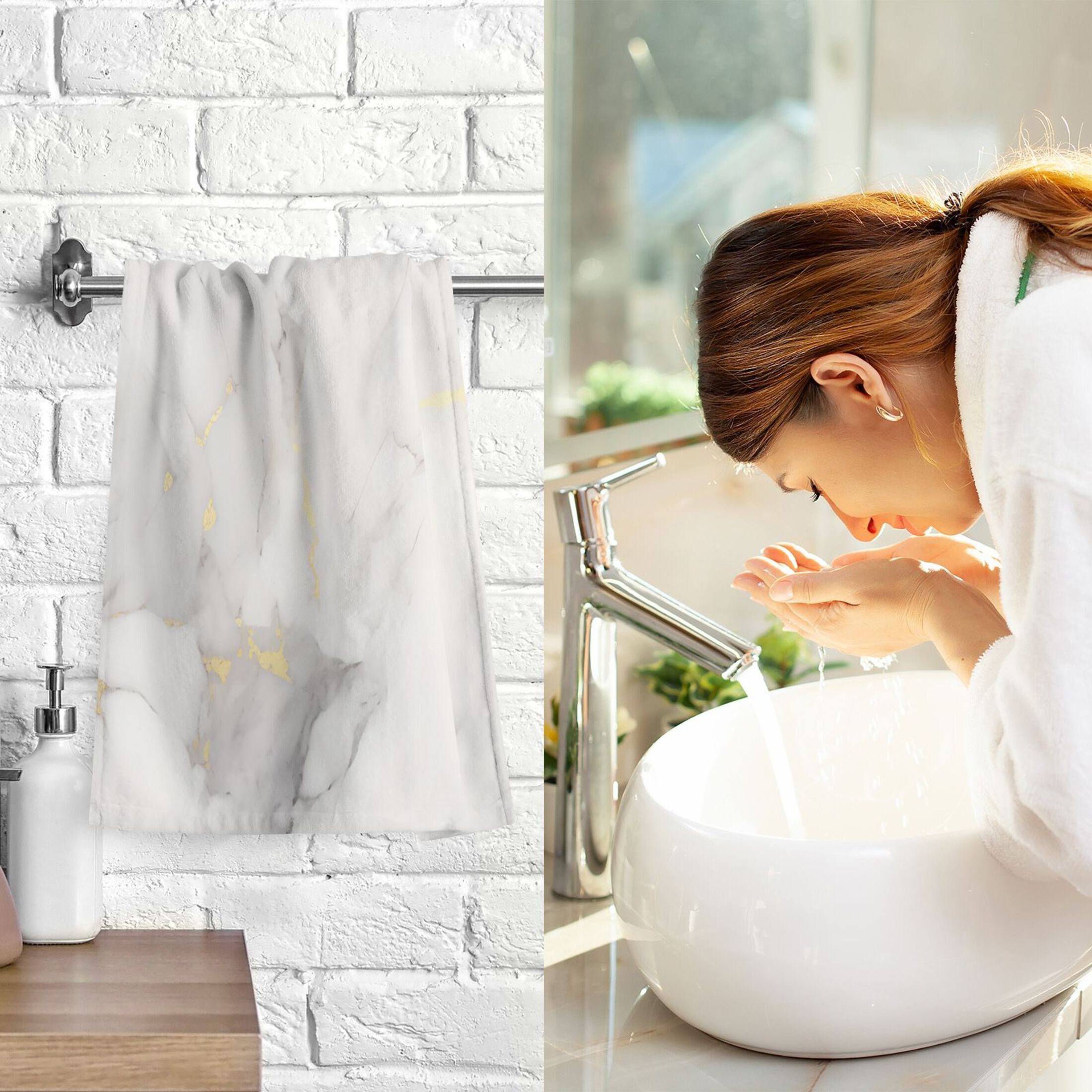 2 Pcs Hand Towel Set Grey White Marble Cotton Absorbent Soft Face Towels Bath Towels for Bathroom Kitchen Shower Hotel Decor 16"x28"