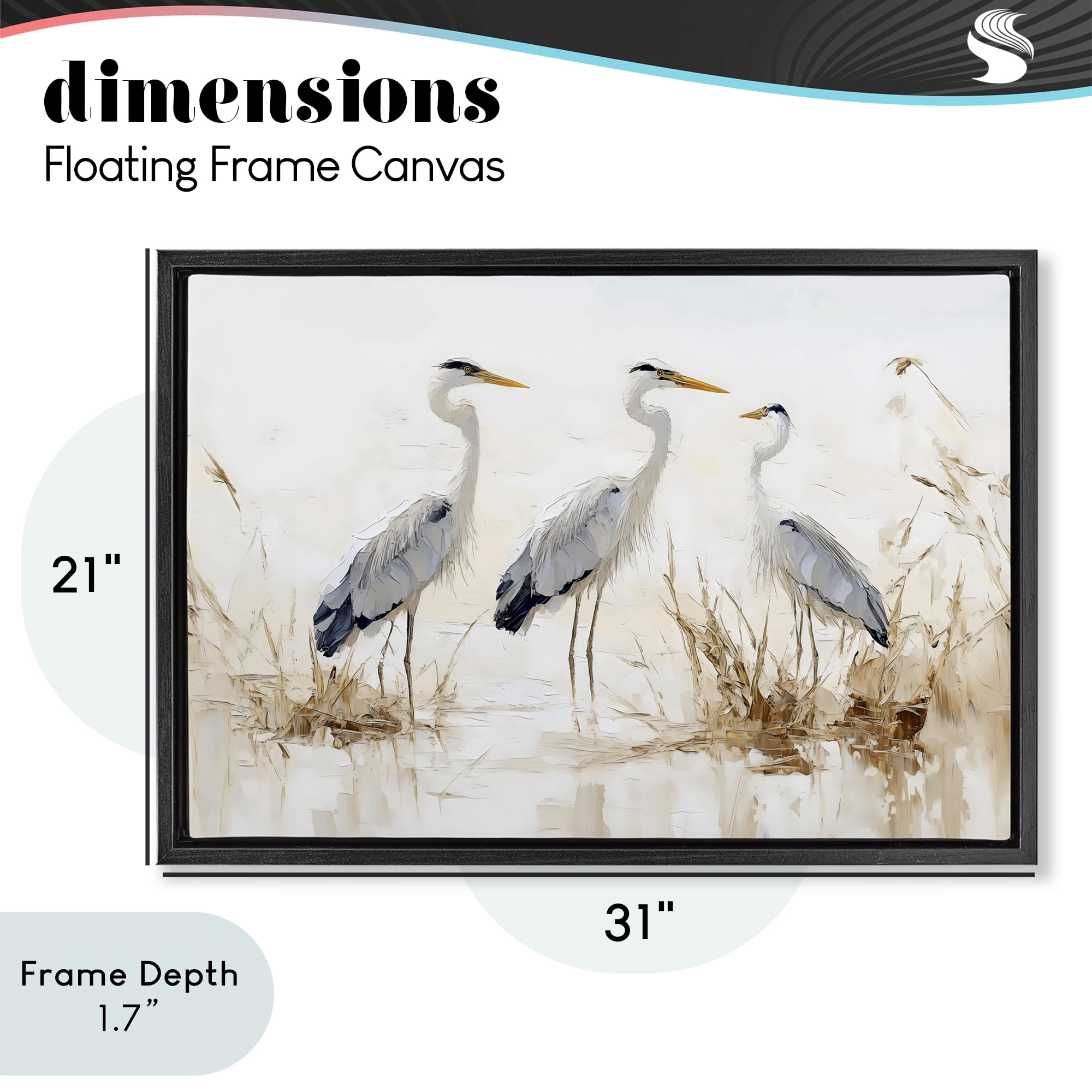 Stupell Industries Neutral Blue Herons in Reeds Black Framed Floater Canvas Wall Art, design by LSR Design Studio