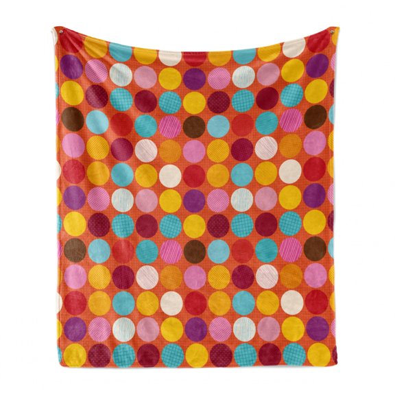 Circles Soft Flannel Fleece Throw Blanket, Repeating Grid Circles Polka Dots Scribble Lines Round Illustration, Cozy Plush for Indoor and Outdoor Use, 70" x 90", Burnt Sienna Multicolor, by Ambesonne
