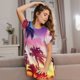 thumbnail image 3 of Balery Tropical Palm Tree at Sunset Camisón de manga corta con cuello redondo para mujer, cómodo y elegante., 3 of 6