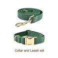 thumbnail image 4 of Dark Green Corduroy Dog Collar And Leash Set With Engraved Nameplate, 4 of 15