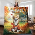 thumbnail image 2 of Hello Fall Corgi Football Welcome Autumn with Leaves Pumpkins Quilt Blanket Welsh Corgi Dog Lover Gifts Idea Cozy Comforter Throw Blanket - 00012, 2 of 5