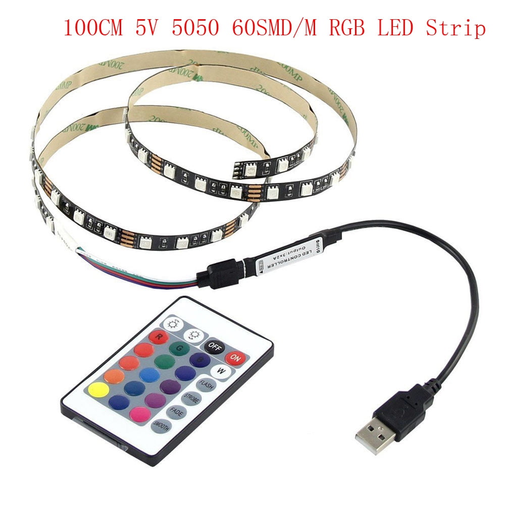 5V 5050 60SMD/M RGB LED Strip Light Bar TV Back Lighting Kit+USB Remote Control 