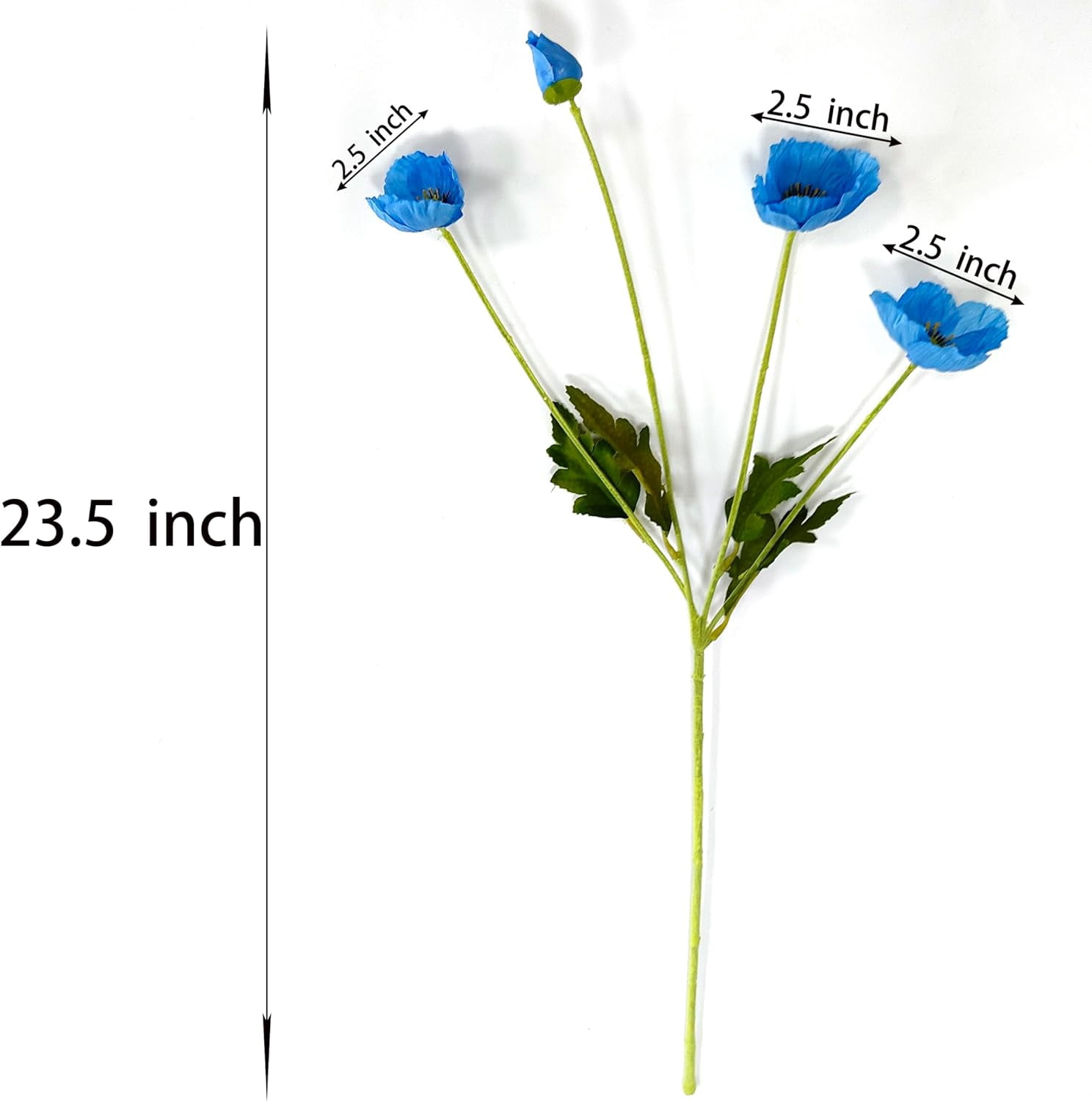 Blue Poppy Flowers Artificial for Wedding Decorations,12 Pcs Fake Faux Silk Poppies Bulk for Home Decor Table Centerpieces Floral Arrangement(23.5‘’, Blue)