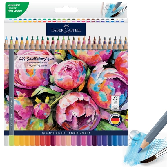 Faber-Castell Goldfaber Aqua Watercolor Pencils: 48 Count, Water-Soluble Color Pencil Set for Drawing & Painting, Art Supplies for Artists & Hobbyists