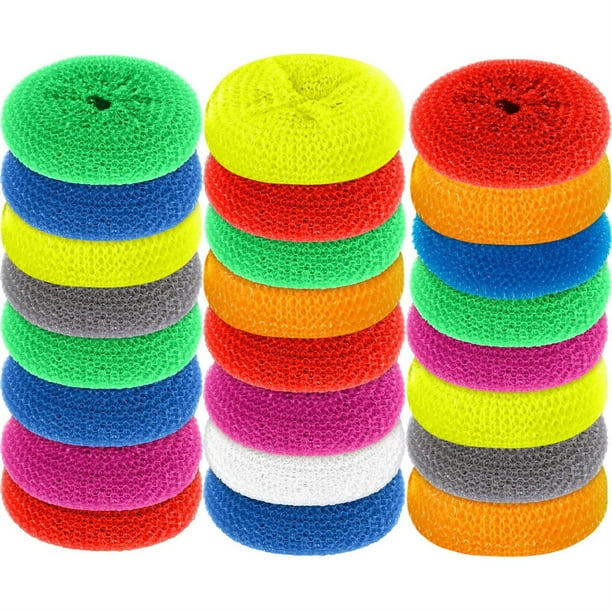 Casewin 30 Pack Dish Scrub Brush Nylon Scouring Pads Assorted Colors