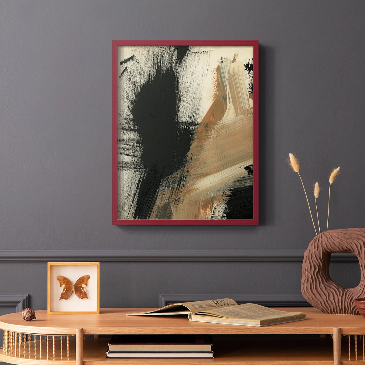 Baked Paintstrokes I Framed Print in Red Solid Wood Framed Print No Nail Hanging