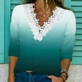 thumbnail image 3 of tklpehg Womens Dressy Tops Lightweight Tunic Tops V-Neck Crochet Lace Trim Gradient Color Casual Loose Going Out Tops Long Sleeve Tops Blouses (Green,L), 3 of 5