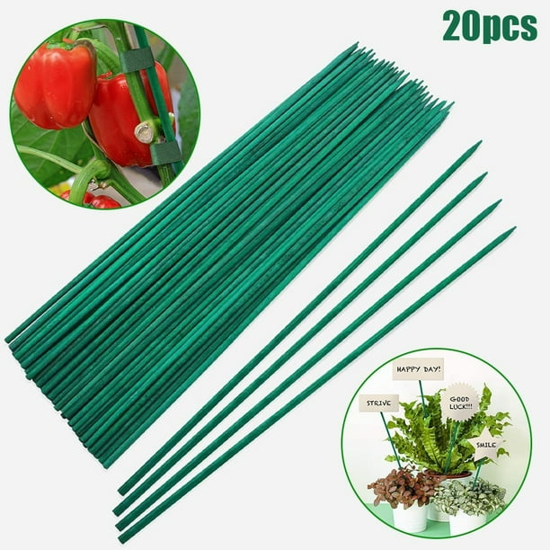 20 X GREEN WOODEN GARDEN PLANT STICKS SUPPORTS CANE