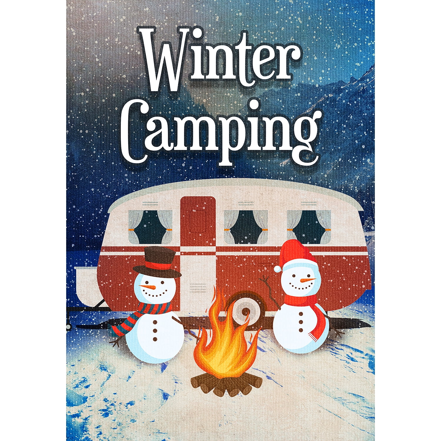 America Forever Winter Camping House Flag 28 x 40 Inch Double Sided Snowman Bonfire Trailer RV Winter Christmas Camping Flags for Campers Seasonal Yard Outdoor Decorative Flag