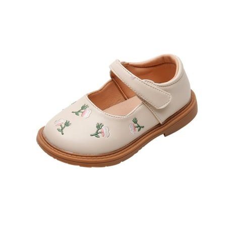 

Girls Leather Flower EmbroideryDesign Soft Round Toe Princess Dress Flat Shoes(Toddler/Little Kid/Big Kids )