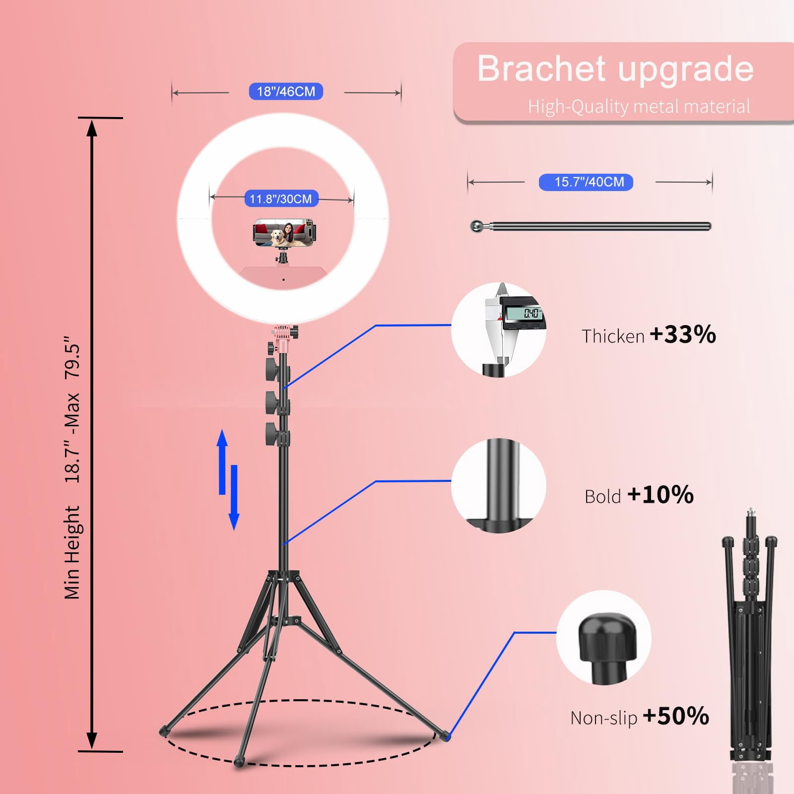 55w18 45cm Ring Light Kit [new Version] 6700k Dimmable Ledringlighttripod Stand Dual Phone Holder For Selfie Makeup Lashtattoo Studio Lighting Painting Photo Video Recording (pink)