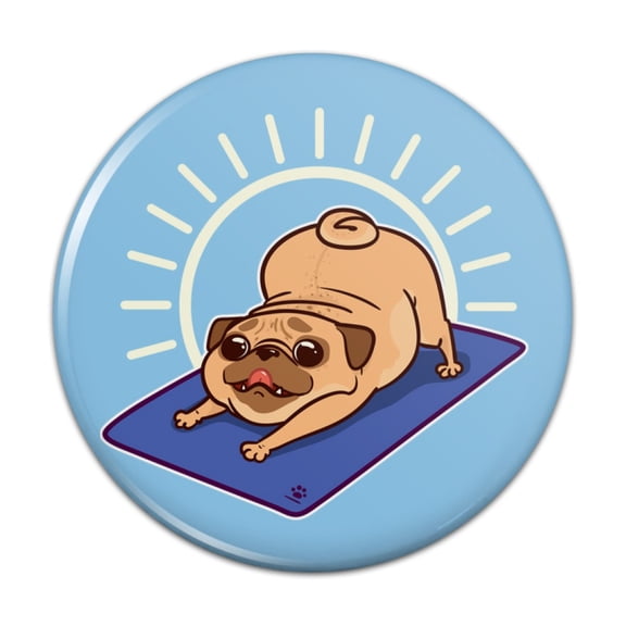 Downward Facing Dog Pug Doing Yoga Pinback Button Pin