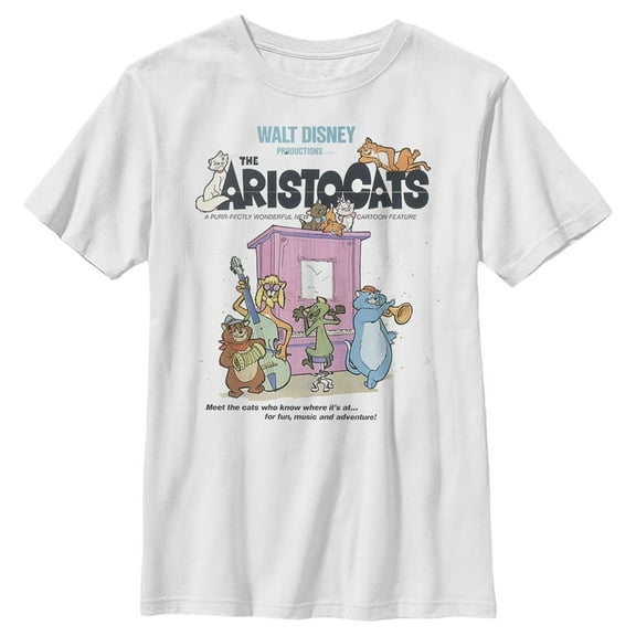 Boy's Aristocats Movie Poster Meet The Cats  Graphic Tee White Medium