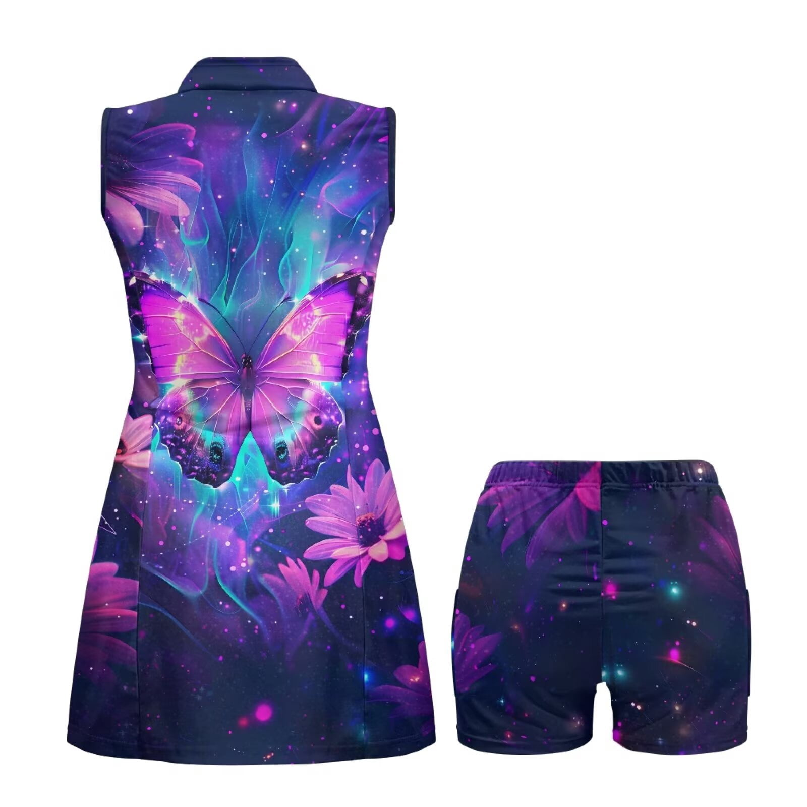 Yuyamidu Sunflower Butterfly Womens Golf Dress Size L Anti Wrinkle Active Exercise Athletic Dresses for Women Sleeveless Golf Outfits for Women with Shorts Pockets