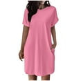 thumbnail image 6 of USSUMA Womens Summer Dresses Summer Dress Short Sleeve Crew Neck Casual Solid Color Dress with Pocket Maxi Dress Elegant Dresses Comfortable Skirts Business Holiday Saving Pink Dress Size-XXL, 6 of 6