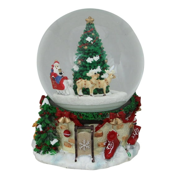 Northlight Musical and Animated Santa on Sleigh Rotating Christmas Snow Globe - 6.5"