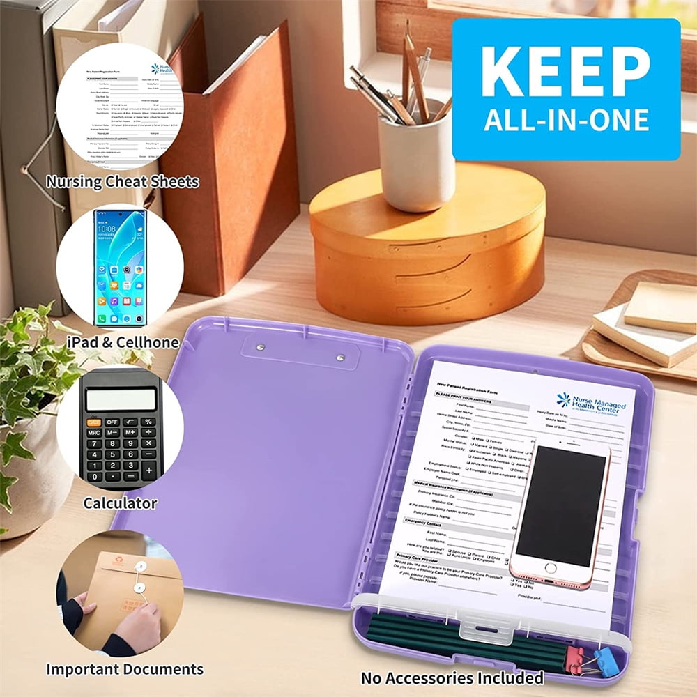 NOGIS Heavy Duty Plastic Clipboard with Storage and Pen Holder, Purple Enclosed Clipboard Box for Nurse, Driver, Contractor, Teacher