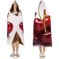 thumbnail image 3 of Cloak Hooded Blanket Chilean Cherries Printed Wearable Hoodie Blanket for Travel Office Sofa, 3 of 6