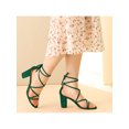 thumbnail image 6 of BLISSFUL STEP Women's Block Heel Sandal Strappy Lace Up Sandals Green 9, 6 of 8
