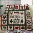 thumbnail image 2 of Extra Large Christmas Flannel Blanket - Soft Warm Throw with Red, Green, Golden, White, Black, Brown - Vintage Patchwork quilt design (Trees, Hearts, Bells, Holly) - All-Season Couch, Bed, Travel,, 2 of 9