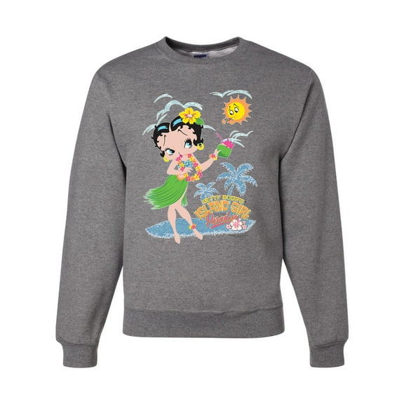 Wild Bobby, Betty Boop Island Girl Paradise Betty Boop Unisex Crewneck Sweatshirt, Heather Grey, 3X-Large