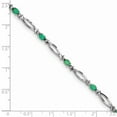 thumbnail image 2 of White Sterling Silver bracelet Gemstones Open Back Emerald Oval Green Diamond Round 7 in 3 mm, 2 of 2