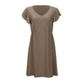 thumbnail image 5 of OSOLU Solid Color Summer Women Casual Beach Dress Loose Fit Deep V-Neck Mini Dress With Ruffled Sleeves For Relaxed Style Versatile Sundress Flowy 2025 Elegant Classy Dresses, 5 of 6