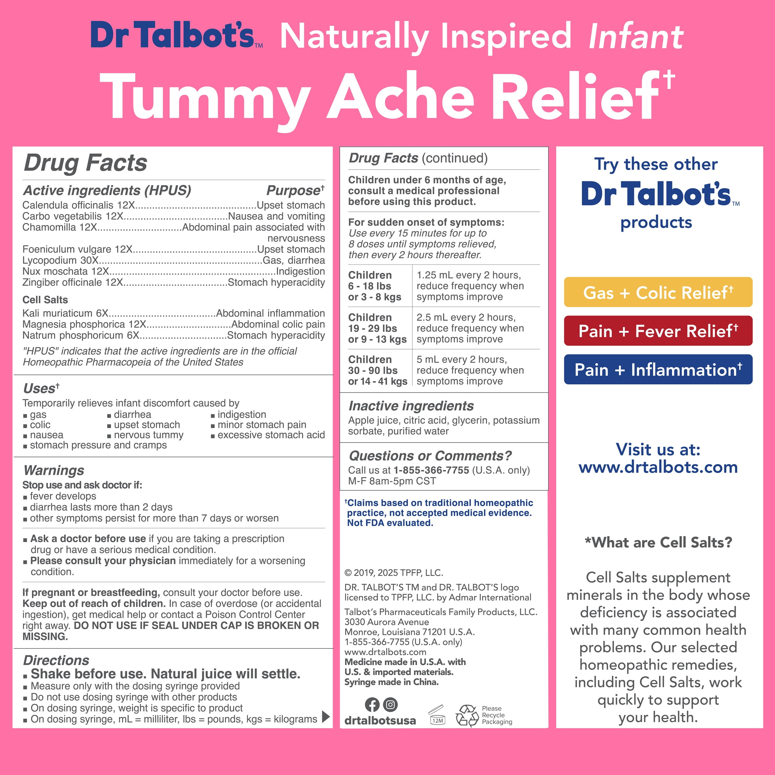 (2 pack) Dr. Talbot's Infant Tummy Ache Relief Medicine with Cell Salts, Apple, 4 fl oz