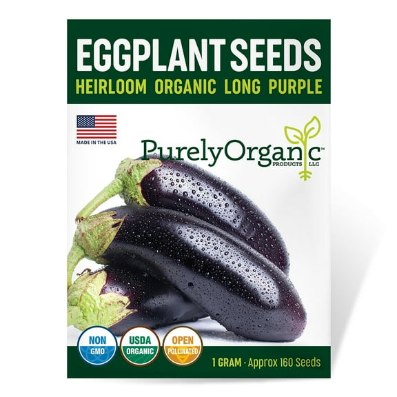 Purely Organic Heirloom Eggplant Seeds (Long Purple) - Approx 220 Vegetable Seeds - Full Sun, Non-GMO, Open Pollinated - for 2022 Season