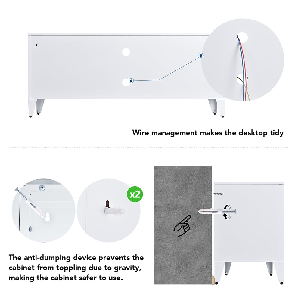 Lowestbest Industrial Metal TV Stand with 2 Glass Door for TVs up to 55", White Lowestbest Industrial Metal TV Stand with 2 Glass Door for TVs up to 55", White