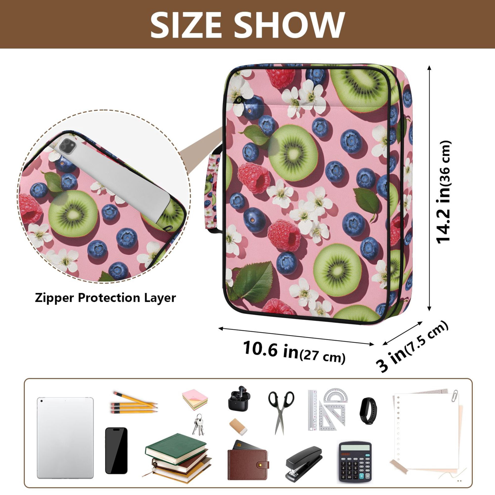 FORMRS Accordion File Folder A4 Size 7-Pocket Expanding Document Organizer Bag with 3 Ring Binder, Pink Kiwi