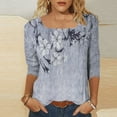 thumbnail image 5 of Women's Tops 3/4 Length Sleeve Square Neck Floral Printed Casual Dressy Tunic Tops Summer Basic Shirts, 5 of 7