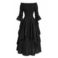 thumbnail image 7 of LEKWK Renaissance Dress Women Puff Sleeve Lace-Up Corset Dress Off Shoulder High Low Ruffled Medieval Dress for Halloween Cosplay Party, 7 of 7